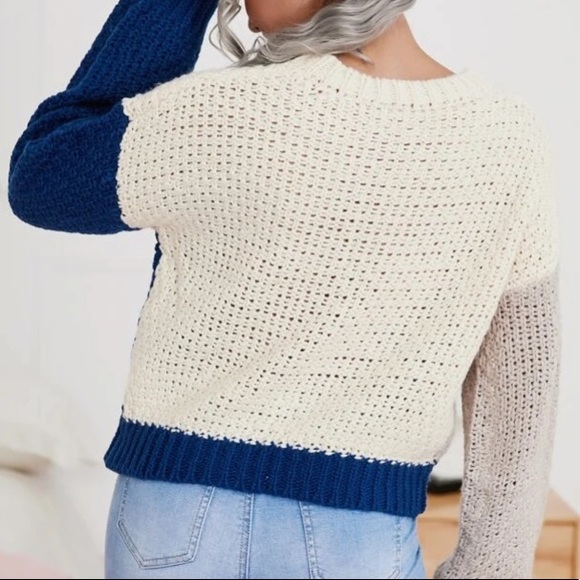Blue/White Knit Colourblock Sweater in M and L - Picture 2 of 5
